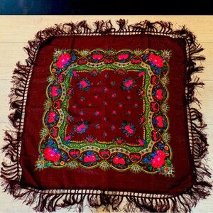 Lightweight Maroon Floral Scarf
